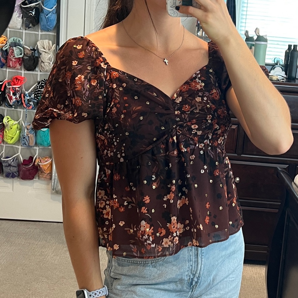 Brown Floral Top